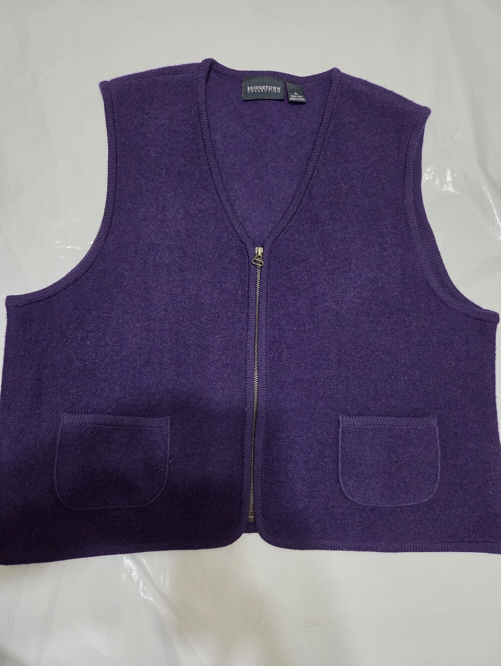 Bridgetown Collectio. Deep Purple Zip-Front Wool Vest